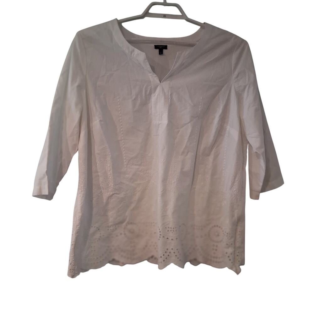 Talbots shirt womens 2X white eyelet tunic cotton 3/4 sleeve